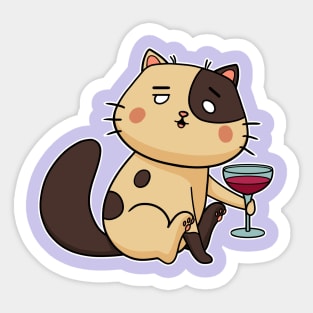 Cute cat with wine Sticker